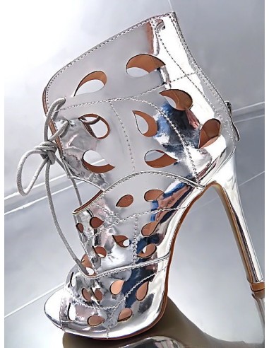 GoGo Original High Heels See Through Corset Platform Boots Silver 35