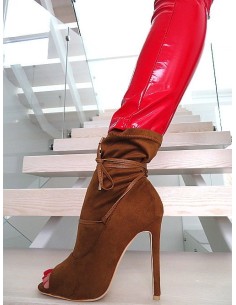 GoGo Original High Heels Open Toe Stretch Boots Camel 37