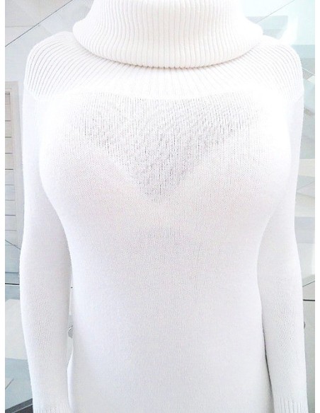 Bluoltre Original Bodycon Turtle Neck Stretch Dress White S/M