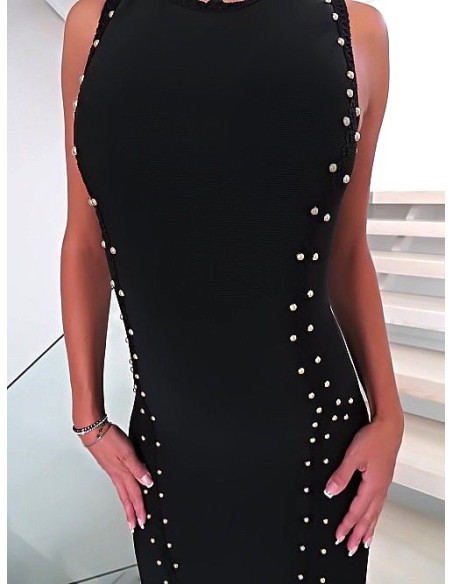 Manosque Original Couture Designer Rivets Bodycon Dress Black M