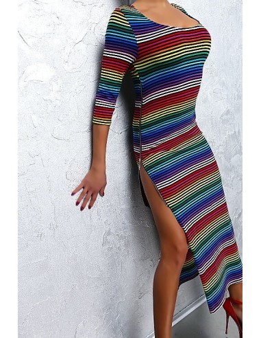 TN T8 Original Designer Classic Decollete Long Dress Rainbow S/M