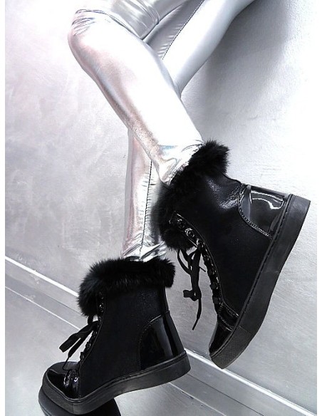 Catherine H. Original Iconic High Top Sneakers Fur Boots Black