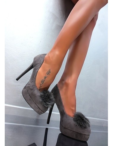 Fiori & Spine Original High Heels Designer Fur Platform Pumps Grey 35