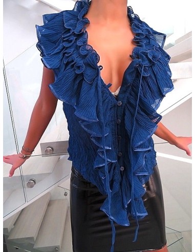 Moni & Co Original Designer Decollete Blouse Blue L/XL