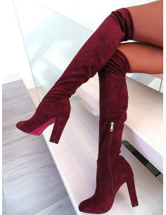 Diamantique Original High Heels Overknee OTK Stretch Boots Wine Red