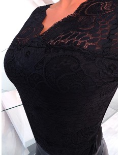 E & D Original Iconic Lace Sheer Stretch Shirt Black L/XL