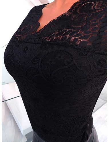 E & D Original Iconic Lace Sheer Stretch Shirt Black L/XL