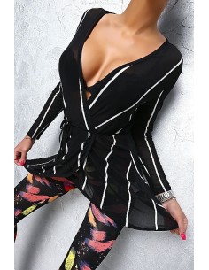 PPT Style Original See Through Designer Blazer Blouse Black White