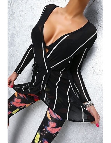 PPT Style Original See Through Designer Blazer Blouse Black White