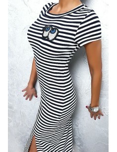 Vince Otto Original Couture Zebra Designer Long Dress Dark Blue/White