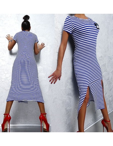 Vince Otto Original Couture Zebra Designer Long Dress Blue/White