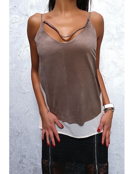 Morghy Original Designer Tank Top Decollete Blouse Beige