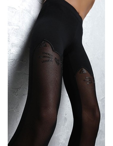 California & Co Perfect Fit Stretch See Through Crystals Leggings Black