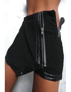 Madame Elysees Original Designer Stretch Faux Leather Shorts Black