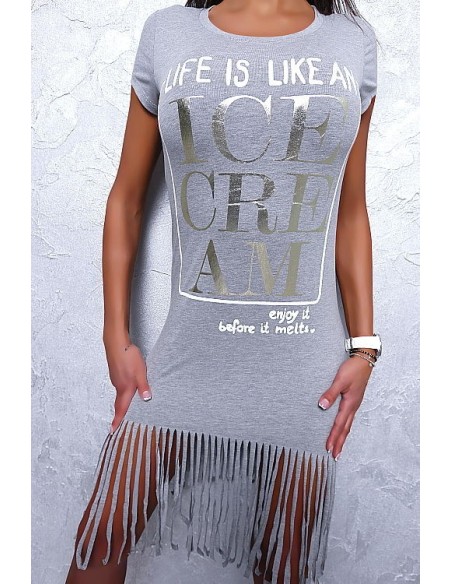 Marco & Co Fashion Ice Cream Stretch Damen Fringed Dress Grey