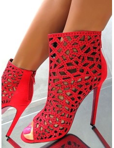 Diamantique Original High Heels Crystals Boots Red