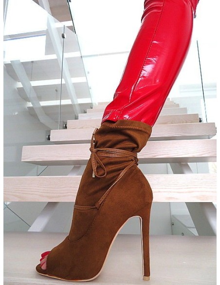 GoGo Original High Heels Open Toe Stretch Boots Camel