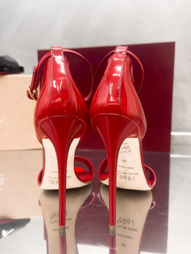 Red Patent Pigalle Sandals | Stiletto Heels | 1969 Made in Italy
