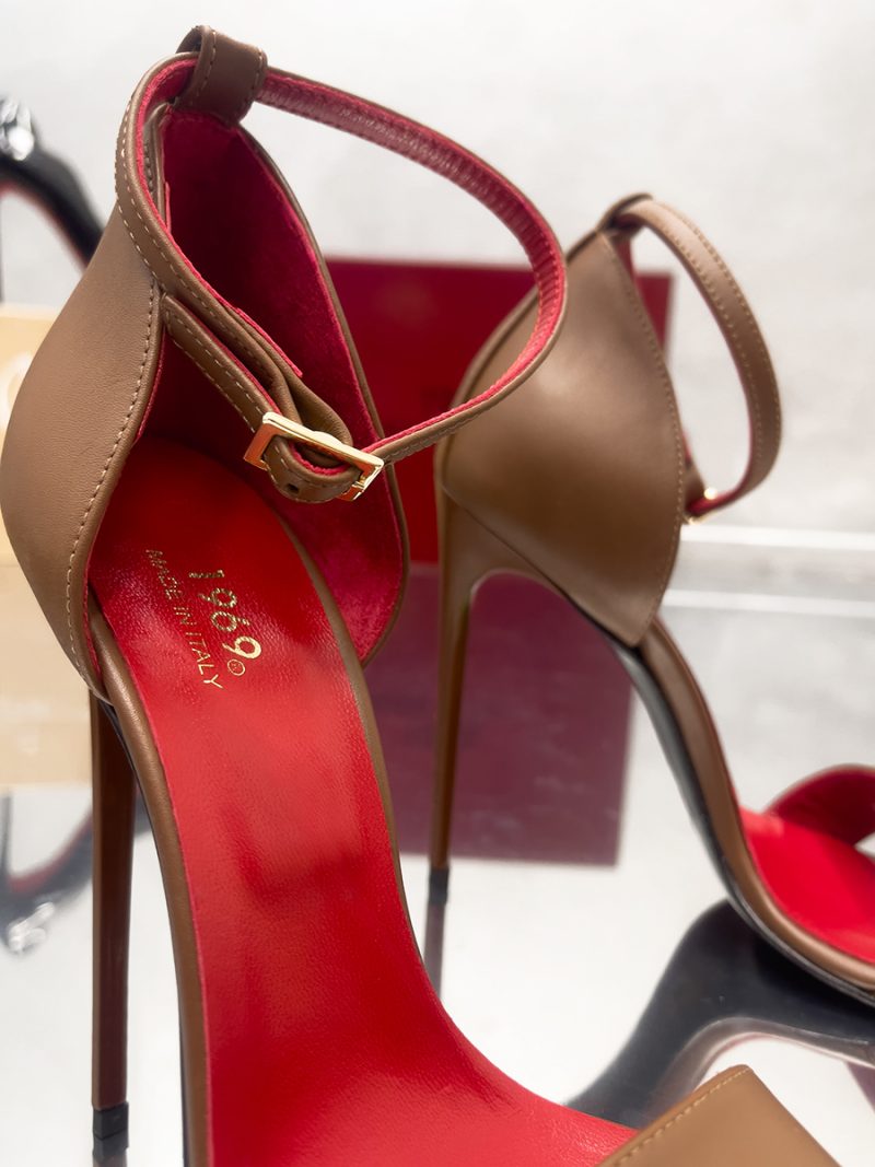 Brown Leather Pigalle Sandals red insole close up