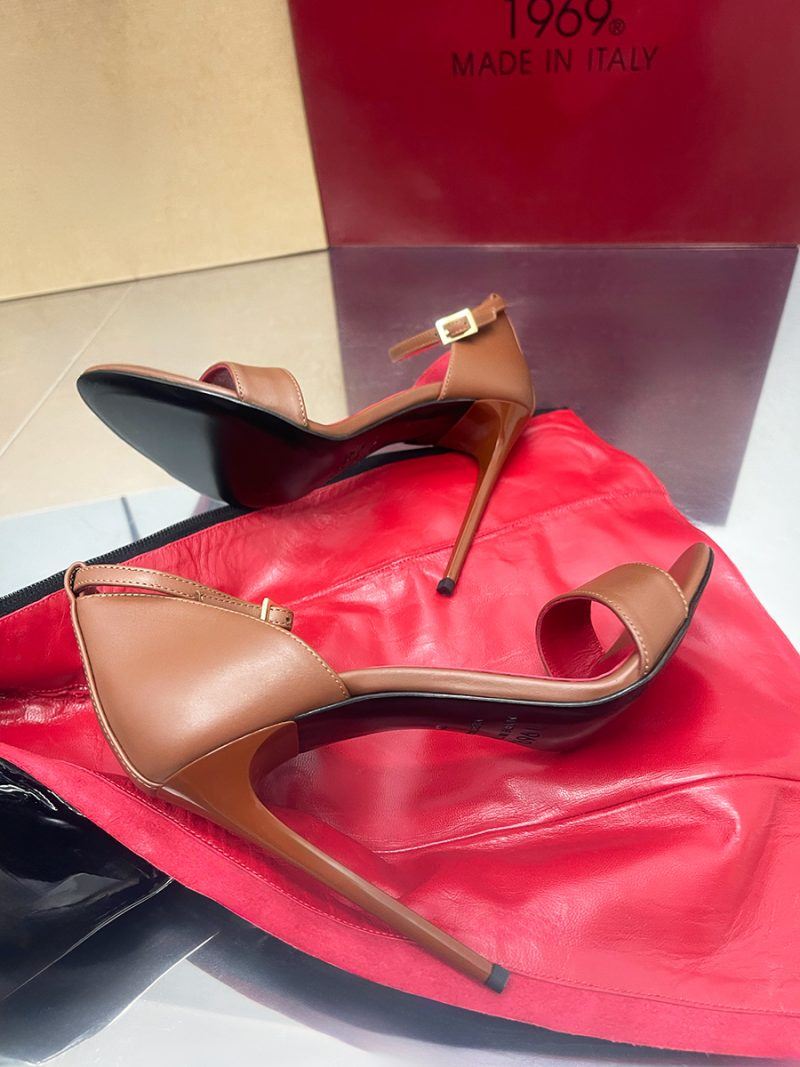 Brown Leather Pigalle Sandals on red leather