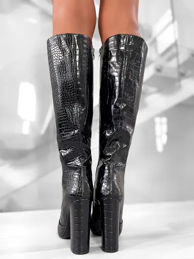 Diamantique Original Faux Croco Leather Boots Black