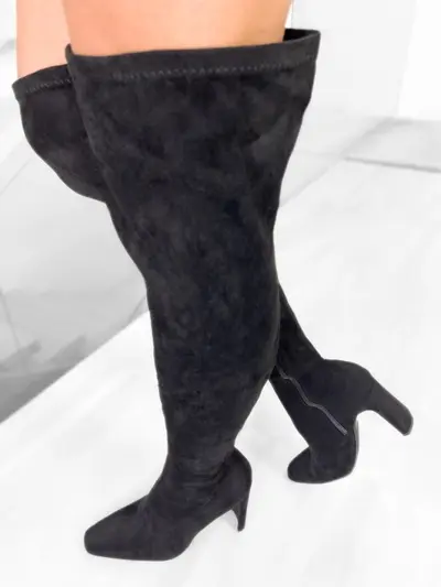 black thigh-high boots